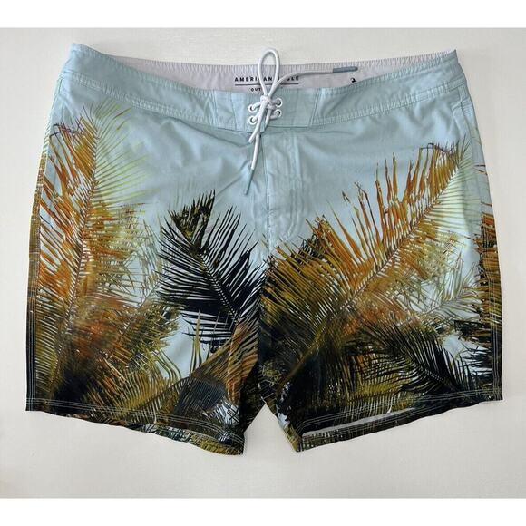 American Eagle Mens XL Palm Tree All Over Board Shorts 8‎ Inch Inseam Bathing - Picture 1 of 7
